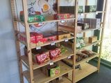 a shelf that has some food on it