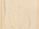 a drawing of a woman wearing a hat and a dress