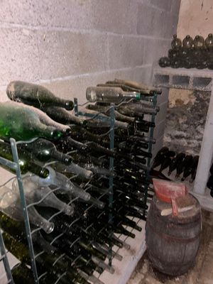 many bottles of wine sitting on a rack in a wine cellar