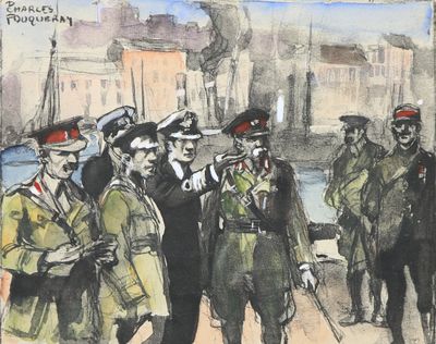 un dessin représentant un groupe d'hommes en uniforme militaire