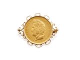 a close up of a gold coin on a white background