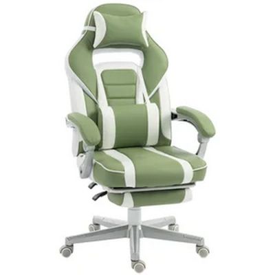 the office chair is green and white with a white stripe