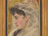 a painting of a woman wearing a veil and a white hat