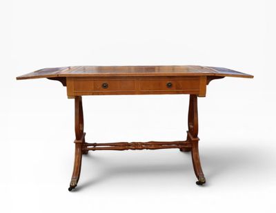 Table de bureau plateau en cuir marron et rallonges pliantes…