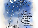 dessin représentant un couple sur une balançoire, avec une étoile et une lune dans le ciel