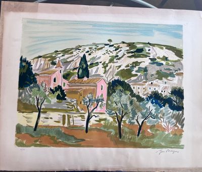 une image d'un tableau représentant un village de montagne