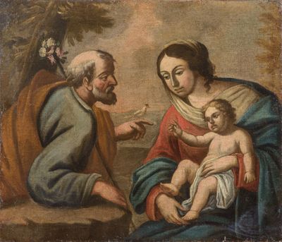 une image représentant un tableau où l'on voit un homme tenant un bébé dans ses bras