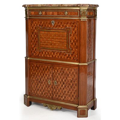 an image of a wooden cabinet with a mirror on top of it