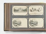 an open book with pictures of people and buildings on it