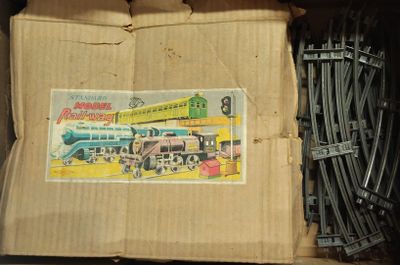 a cardboard box with a picture of a train on it