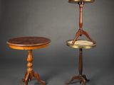 pair of antique side tables on pedestals with wooden bases
