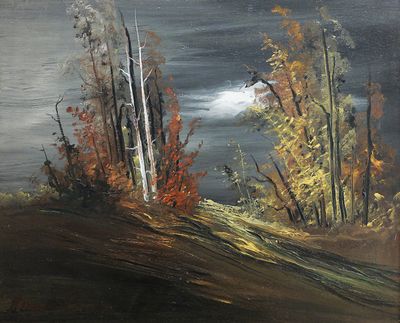 Roger COMTE (XXème) - "Paysage forestier", huile sur panneau…