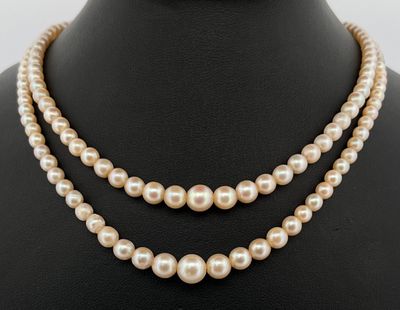 Collier à double de rangs de perles de culture en chute, fermoir en or - Photo 1