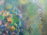 abstract painting of a bunch of flowers in a vase on a table