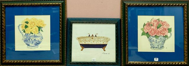 École française 20ème. En pendant deux aquarelles monogrammées AS