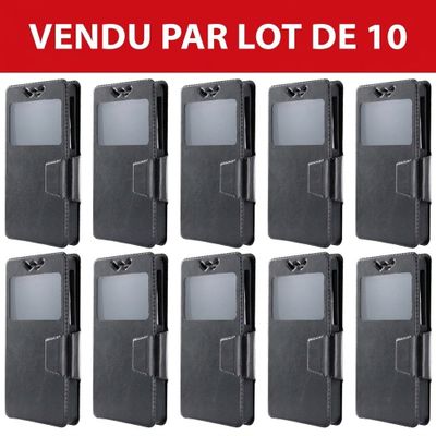 un lot de six étuis en cuir noir sur fond rouge