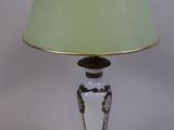 une image représentant une lampe avec un abat-jour vert posée sur une table
