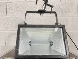 a metal case with a light on top of it