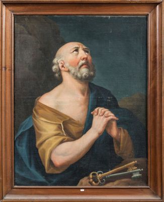 un vieux tableau représentant un homme tenant une clé à la main