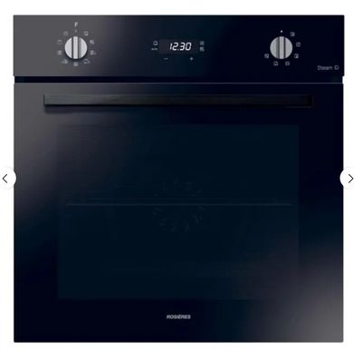a close up of a black oven on a white background