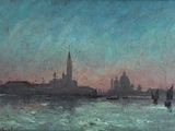 un tableau représentant une vue de la ville depuis l'eau