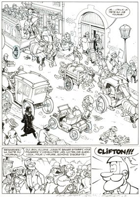une page en noir et blanc d'une bande dessinée mettant en scène des personnages de BD