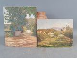 deux tableaux représentant un paysage et un vase posé sur une table