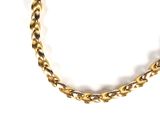 a close up of a gold chain bracelet on a white background
