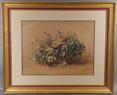un tableau représentant des pensées dans un panier posé sur une table