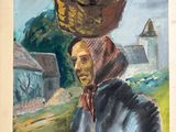 tableau représentant une femme avec un panier sur la tête