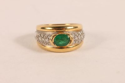 Bague en or gris et jaune 750 ‰ sertie d'une émeraude de for… - Photo 1