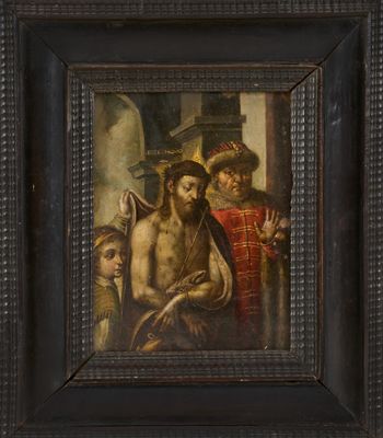 une peinture à l'huile représentant un homme coiffé d'une couronne