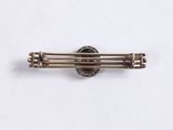 a silver and gold pin with pink stones on it
