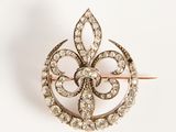 a close up of a diamond broochle on a white surface