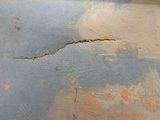 a close up of a painting of a sky and clouds