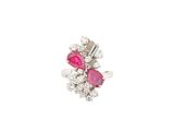 a close up of a pair of ruby and diamond earrings