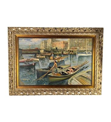 un tableau représentant un groupe de personnes dans une barque