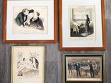 trois photos encadrées représentant un couple d'hommes et une femme assis sur un canapé