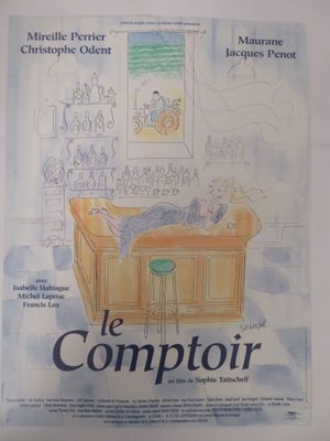 Affiche de cinéma française pour « Le Comptoir », représentant un chat endormi sur un canapé