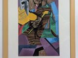 painting of a woman holding a bottle of wine and a bottle of liquor