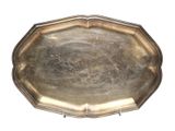 a silver tray with a handle on a white background