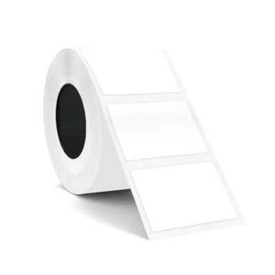 white label roll with a roll of white paper on top of it