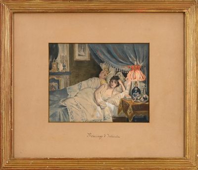 tableau représentant deux femmes assises sur un lit dans une chambre