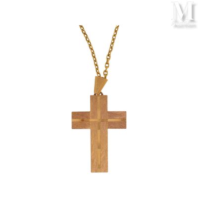 Collier croix Collier en or rose et jaune 18K (750°/°°) la c…