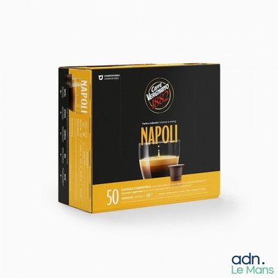 a box of neso napoli coffee capsules on a white background