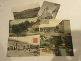 four old postcards of a church, a church, and a river