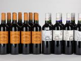 six bouteilles de vin sont alignées sur une table