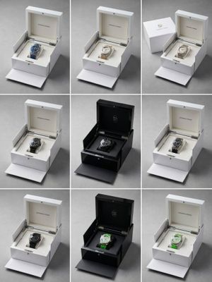 several different shots of a watch in a box on a table