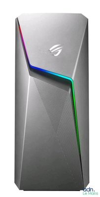 the asus rox gaming desktop with a rainbow - lit side panel