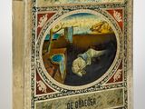 an old book with a picture of a man laying on a bed